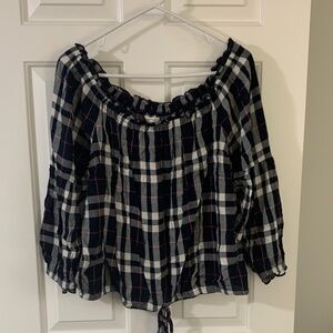 Maurices Black and White Plaid Off-Shoulder Blouse